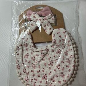 Hudson Baby Pink and White Floral Bib Set